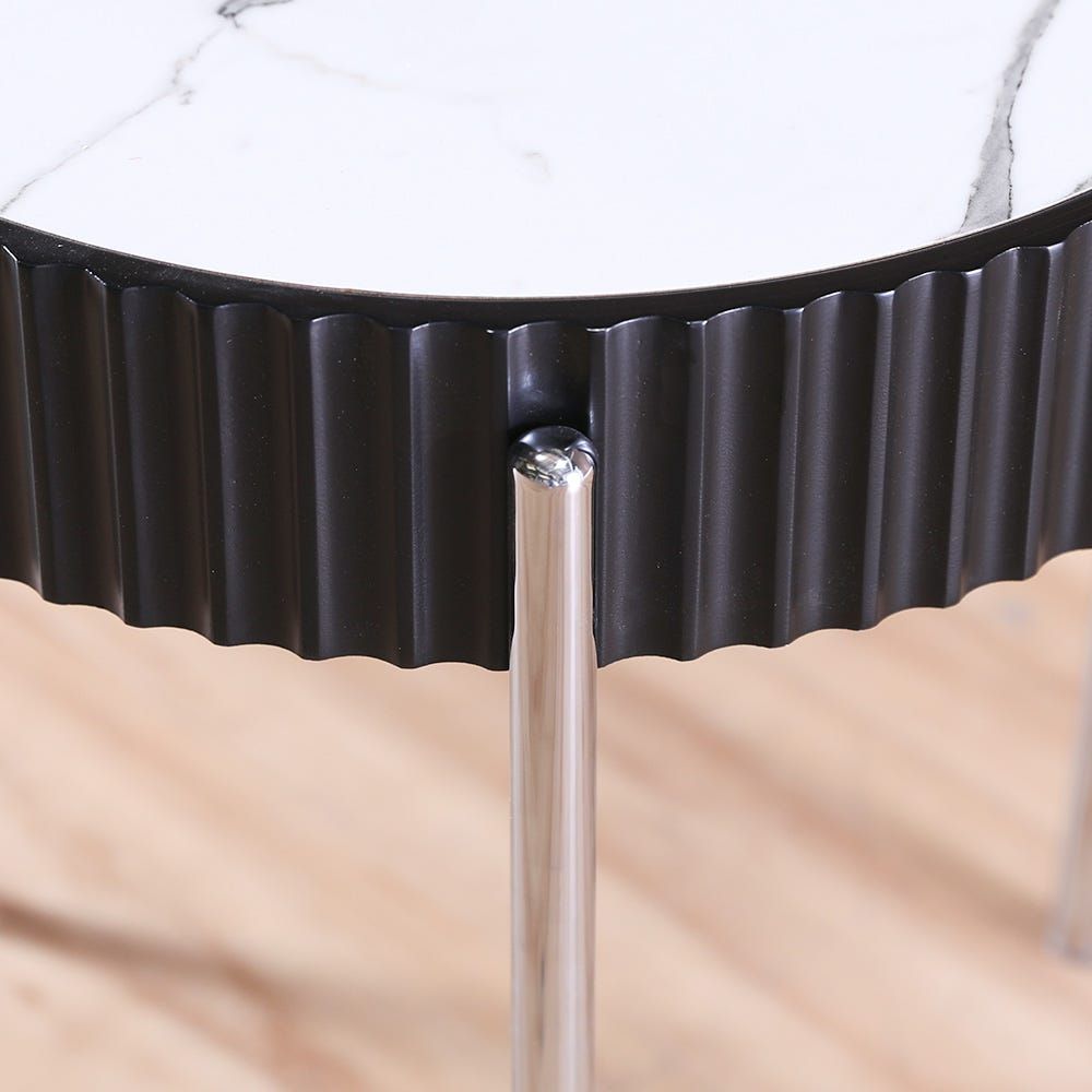 Maine End Table - Black / White Marbale / Silver