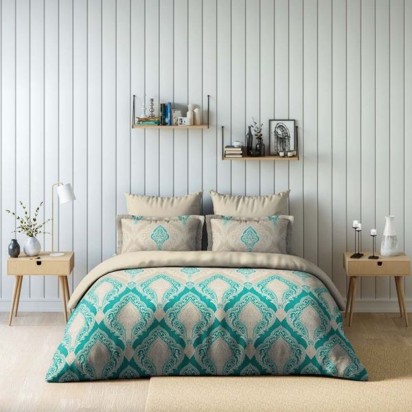 Arabin Saga Digital Printed 4 Pcs Set(1 Comforter - 240X260 CM + 1 Fitted - 180x200+30CM+ 2 H/W Pillow- 50x75CM) Sage Green AS-005