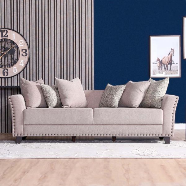 Ashley 3 Seater Fabric Sofa - Light Brown / Green