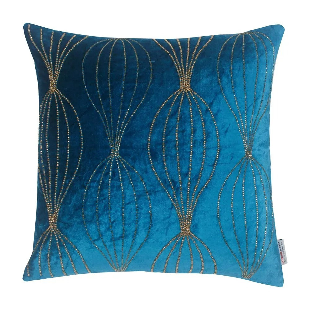 Edria Viscose Velvet Beaded Decorative Filled Cushion